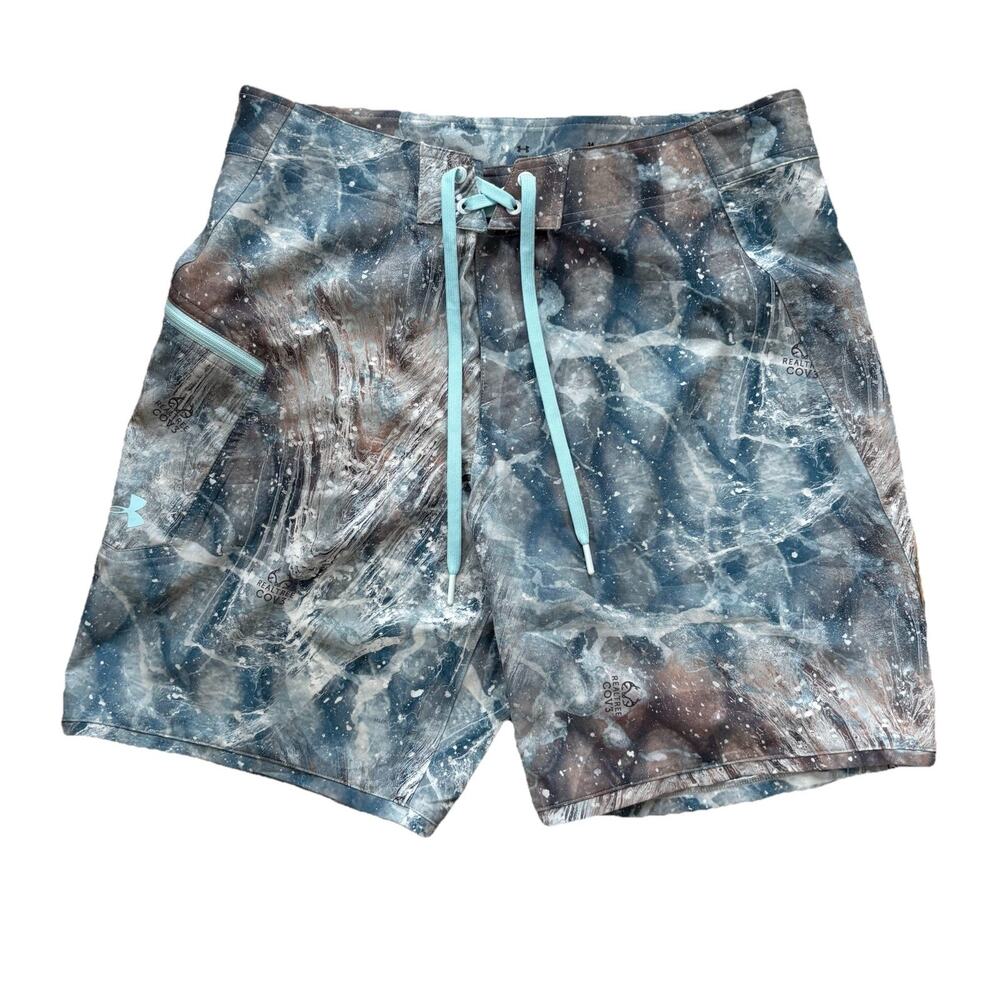 Under Armour Realtree COV3 Board Shorts Men 34 Blue Camo Swim Trunks Tide Chaser